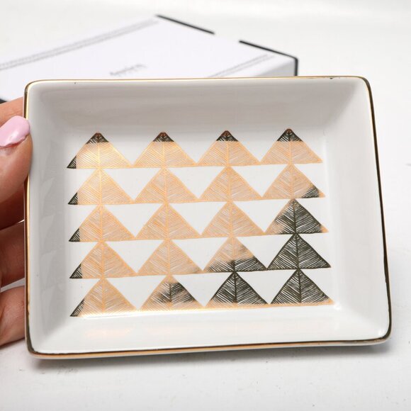 Danica Studio Ceramic Shadowvale Trinket Tray Jewelry Dish Catch-All Gold White - Picture 3 of 7